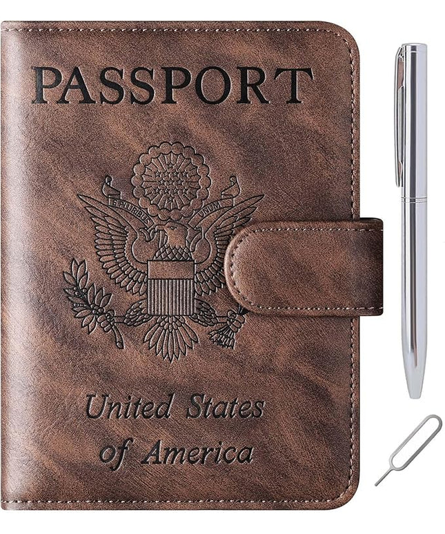 Passport Holder Cover Wallet Travel Essentials Leather Rfid Blocking Case Vacation Luggage Must Haves Travel Accessories for Men Women (120#Coffee)