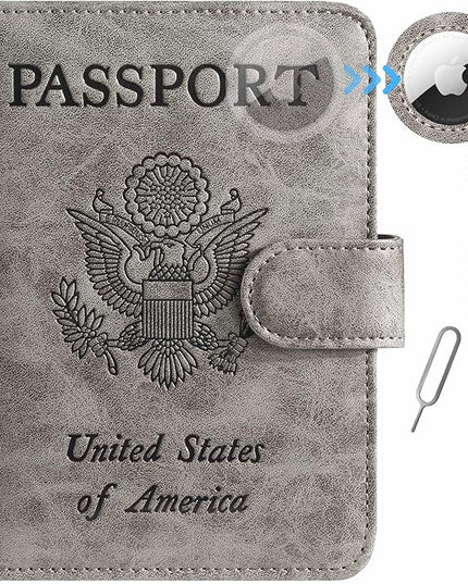 Airtag Passport Holder Cover Wallet RFID Blocking Leather Case Travel Essentials Luggage Accessories Travel Must Have(118#Grey)