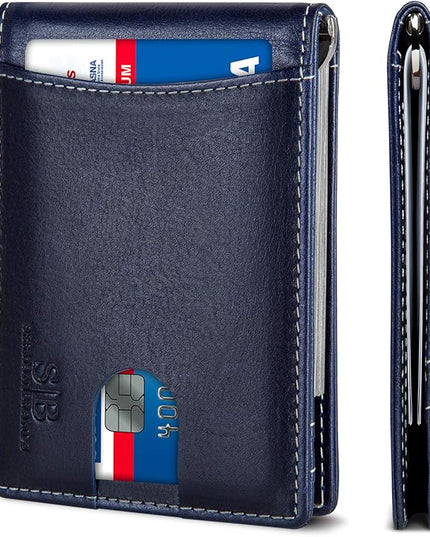 SERMAN BRANDS RFID Blocking Slim Bifold Genuine Leather Minimalist Front Pocket Wallets for Men with Money Clip Thin Mens