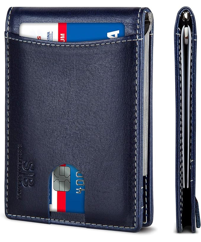 SERMAN BRANDS RFID Blocking Slim Bifold Genuine Leather Minimalist Front Pocket Wallets for Men with Money Clip Thin Mens