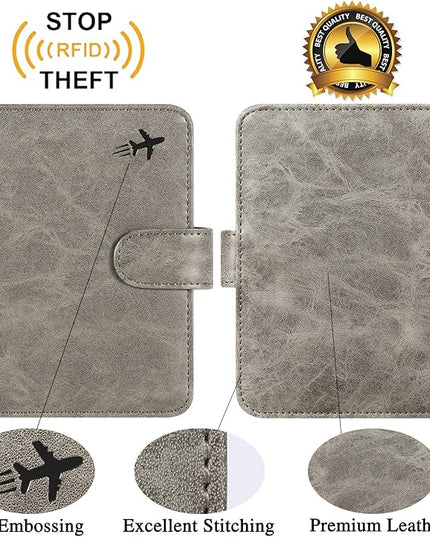 Passport Holder Cover Wallet RFID Blocking Leather Card Case Travel Accessories for Women Men (#Grey)