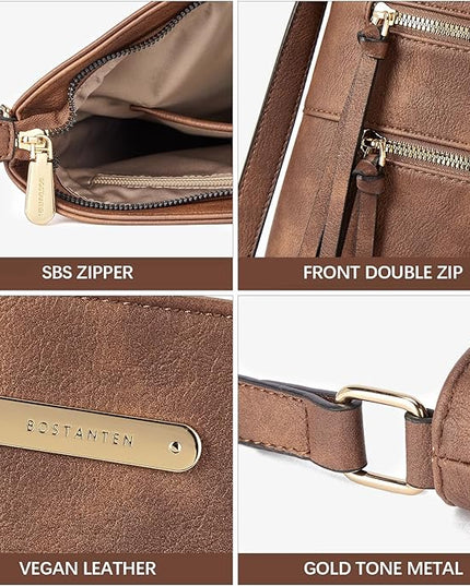 BOSTANTEN Crossbody Purses for Women Medium Shoulder Bag Quilted Handbags with Zipper Pocket