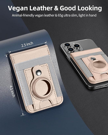 For Magsafe Wallet Stand with Airtag Holder, Strongest Magnetic Wallet for iPhone 17/16/15/14/13/12 Series, ID Window, 10 Cards Holder, Vegan Leather, RFID Blocking, Desert Titanium Gold
