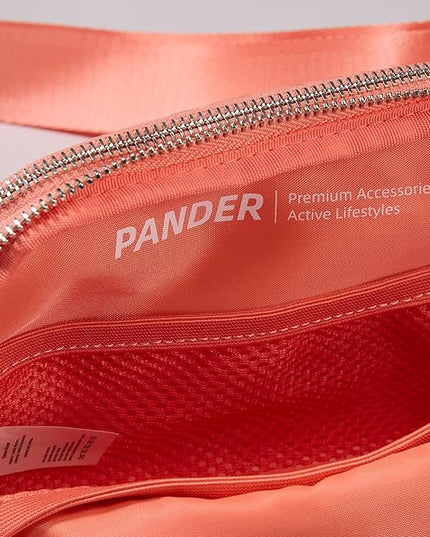 Pander Everywhere Belt Bag for Women, 5 Zipper Pockets Nylon Crossbody Fanny Pack Purse (Dark Salmon).