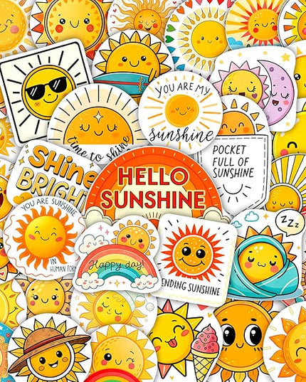 100Pcs Small Sun Stickers and Decals -Sunshine Stickers for Water Bottle - Sun Party Supplies & Decorations - Sunshine Gifts - Gift for Women & Men