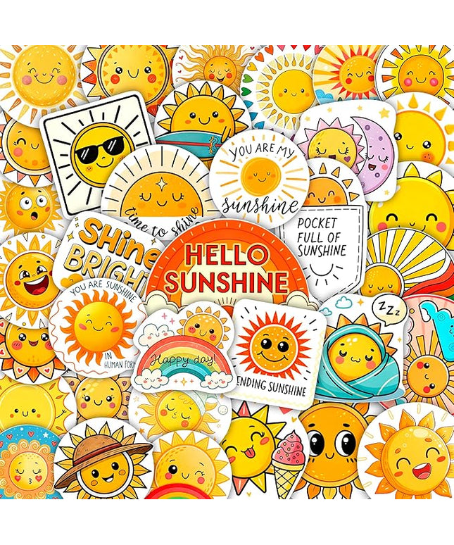 100Pcs Small Sun Stickers and Decals -Sunshine Stickers for Water Bottle - Sun Party Supplies & Decorations - Sunshine Gifts - Gift for Women & Men
