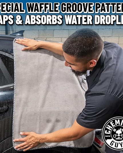 Chemical Guys Waffle Weave Gray Matter Microfiber Drying Towel - 25" x 36",Premium Blend Microfiber Towel with Soft-Banded Edging for Scratch-Free Car Drying,Ultra Absorbent,(Pack of 12)