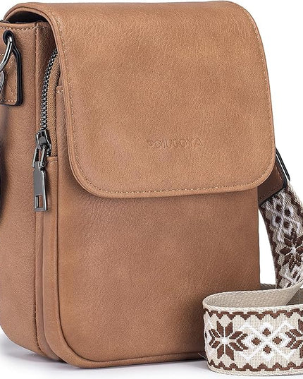 POIUGOYA Small Crossbody Bags for Women Trendy,Leather Triple Compartment Cell Phone Crossbody Wallet Purses with Card Slots