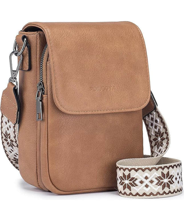 POIUGOYA Small Crossbody Bags for Women Trendy,Leather Triple Compartment Cell Phone Crossbody Wallet Purses with Card Slots