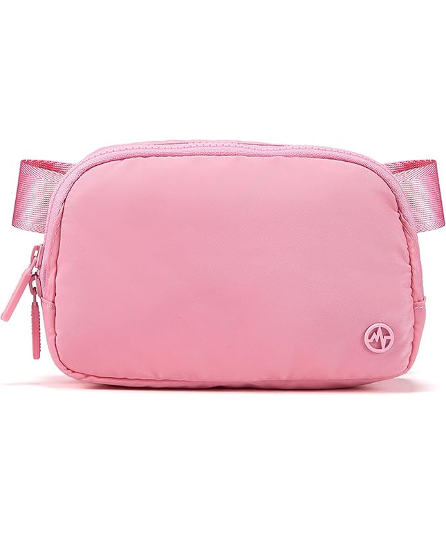 Pander Two Way Zipper Fanny Pack Nylon Everywhere Belt Bag for Women, Water Repellent Waist Packs, Crossbody Bags with Adjustable Strap (Light Pink).