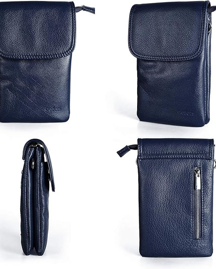 befen Genuine Leather Small Crossbody Bags for Women Cell Phone Bag Cross Body Purses,Silver Zipper