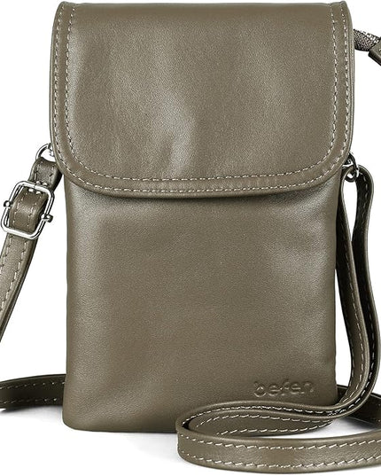 befen Genuine Leather Crossbody Cell Phone Purse for Women, Small Zip Around RFID Blocking Crossbody Wallet Bags