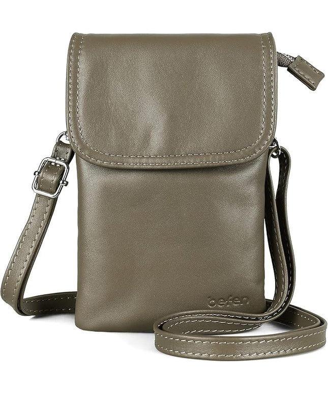 befen Genuine Leather Crossbody Cell Phone Purse for Women, Small Zip Around RFID Blocking Crossbody Wallet Bags