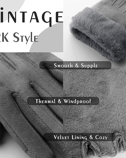 Vagasi Winter Gloves for Women, Touch Screen Cold Weather Thermal Warm Windproof Gloves, Soft Thick Fleece Lining Glove