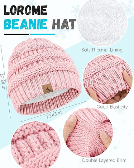 Winter Beanie Hat Scarf Gloves, Warm Fleece Knit Hats Touch Screen Gloves Neck Scarf Set Winter Gifts for Unisex Adult