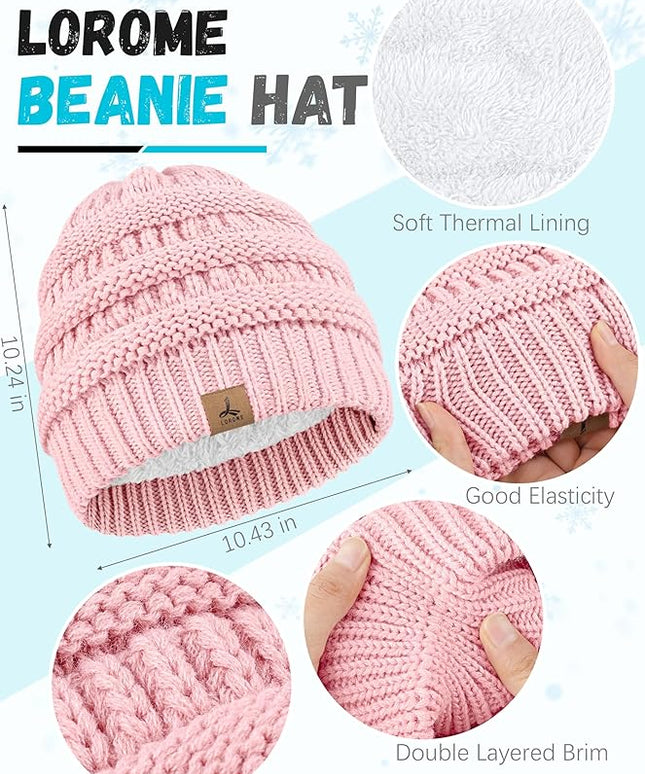 Winter Beanie Hat Scarf Gloves, Warm Fleece Knit Hats Touch Screen Gloves Neck Scarf Set Winter Gifts for Unisex Adult