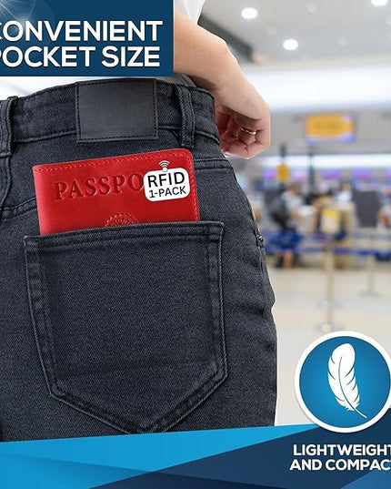 Ciana RFID Passport Holder for Travel – PU Leather Passport Cover and Card Holder for Men & Women – Slim Passport Holder with Card Protector Slot, Travel Must Haves (Red)