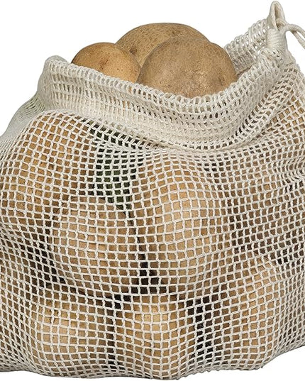 Reusable Mesh Produce Bags - 8 Pack, 100% Organic Cotton Reusable Net Vegetable Bags - Environment-friendly & Washable Fruit, Vegetable & Produce Sacks (2 X Large, 2 Large, 2 Medium, 2 Small)