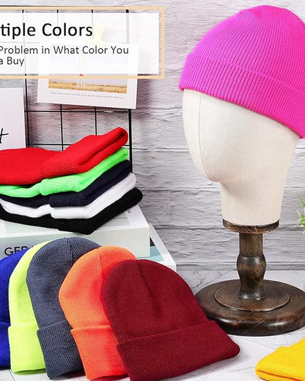 SATINIOR 12 Pieces Winter Beanie Hats Bulk for Homeless Knitted Cuffed Skull Caps Unisex Knit Hat Cozy Cold Weather Warm Beanie for Men Women Christmas Gifts, 12 Colors