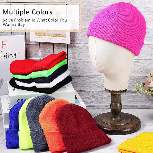 SATINIOR 12 Pieces Winter Beanie Hats Bulk for Homeless Knitted Cuffed Skull Caps Unisex Knit Hat Cozy Cold Weather Warm Beanie for Men Women Christmas Gifts, 12 Colors