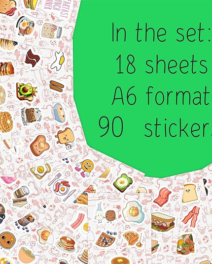 BulbaCraft Cute Breakfast Food Stickers for Scrapbooking, Water Bottle & Laptop - Breakfast Party Supplies & Decorations, Kawaii Food Stickers, Waterproof Vinyl Decals, Gifts for Women & Men