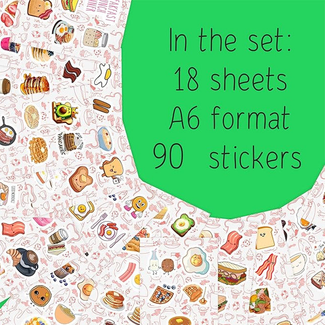 BulbaCraft Cute Breakfast Food Stickers for Scrapbooking, Water Bottle & Laptop - Breakfast Party Supplies & Decorations, Kawaii Food Stickers, Waterproof Vinyl Decals, Gifts for Women & Men
