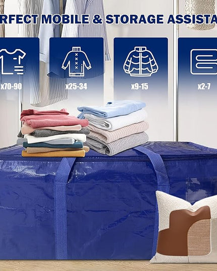 8 Pack Extra Heavy Duty Large Moving Bags with Strong Zipper & Carrying Handles, Sturdy Clothes Storage Bag Totes Bins, Packing Bags Moving Boxes College Moving Supplies, Dark Blue - 40 gal