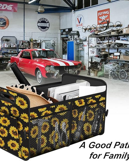 Femuar Car Trunk Organizer with 72L Large Capacity Waterproof Collapsible and 11 Pockets, Trunk Organizer for Car SUV/Jeep/Sedan, Large Size, Sunflower