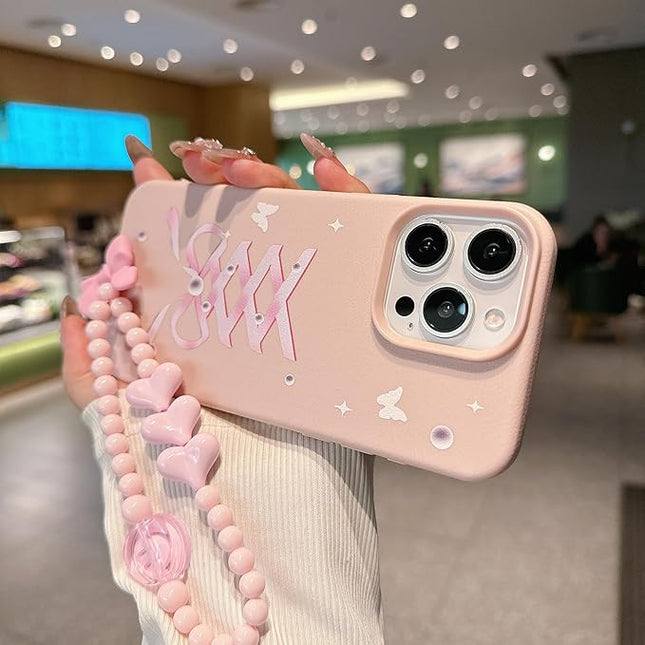Elegant Lovely Bow Phone Case for iPhone 12 Pro, Stylish Ballet Ribbon Girly Cover with Wrist Strap, Aesthetic Soft Pink Tone, Designed for Women and Girls