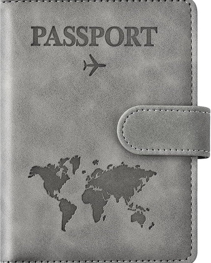 Passport Holder for Travel Women and Men RFID Passport Holder with Card Slots Holder Passport Case Passport cover Passport Wallet Travel Essentials and Accessories (Buckle, Grey)