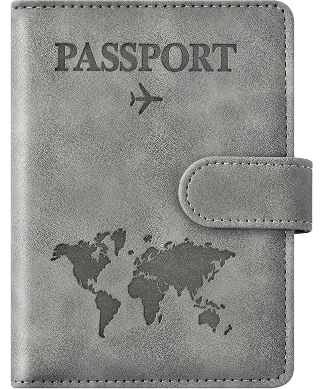 Passport Holder for Travel Women and Men RFID Passport Holder with Card Slots Holder Passport Case Passport cover Passport Wallet Travel Essentials and Accessories (Buckle, Grey)