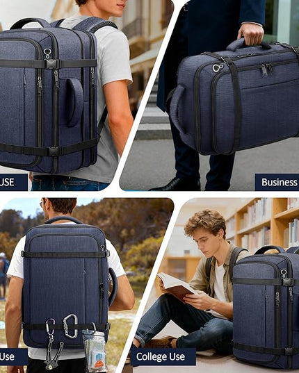 Carry On Backpack, Expandable 50–60L Work Backpack with USB Cable Port, Fits 18.4 Inch Laptop,Anti Theft Water Resistant Large Business Backpack for Men Women,TSA Flights Approve,Long Trips,Blue