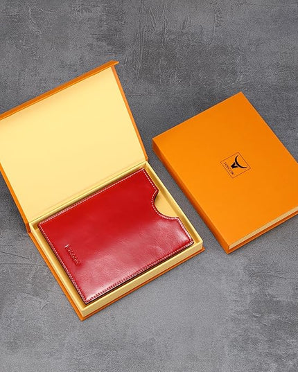 HISCOW Minimalist Passport Sleeve - Italian Calfskin (Antiqued Red)