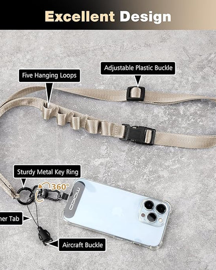 MoKo Universal Phone Lanyard, Nylon Adjustable Cell Phone Crossbody Strap Detachable Women & Men Cellphone Lanyards Around the Neck with Patches for iPhone, Most Smartphones, Light Khaki