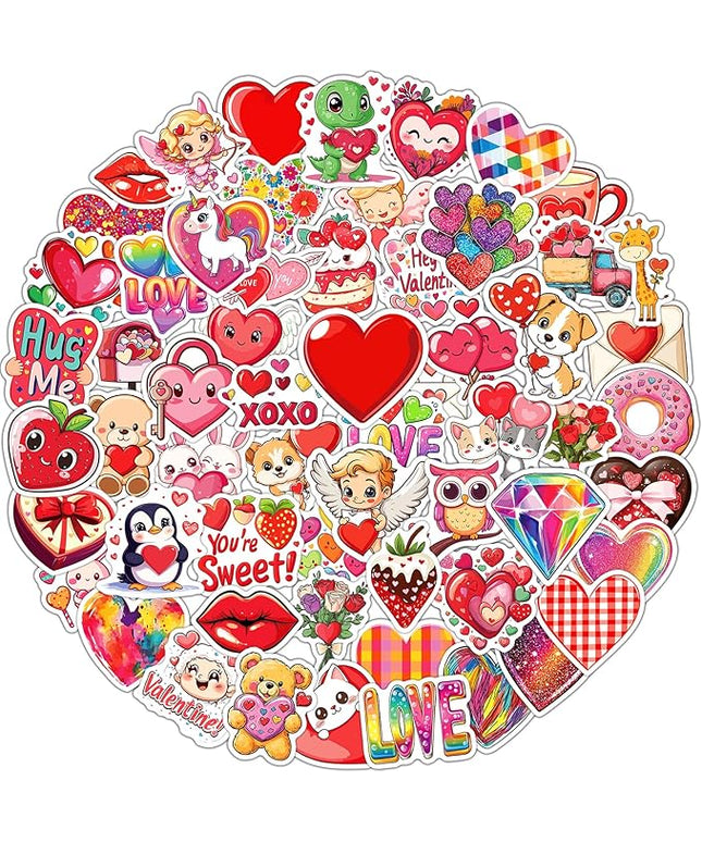100Pcs Valentines Stickers for Kids, Bulk Heart Stickers for Valentines Day Gifts for Kids Classroom School Exchange, Vinyl Decals, Crafts, Party Favors, Goodie Bags Decorations