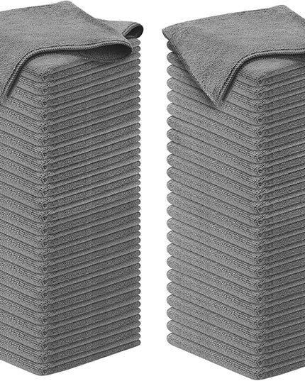 Microfiber Cleaning Cloth Grey - 100 Pcs (12.5"x12.5") - High Performance - 1200 Washes, Ultra Absorbent Microfiber Towel Weave Grime & Liquid for Streak-Free Mirror Shine - Car Washing Cloth