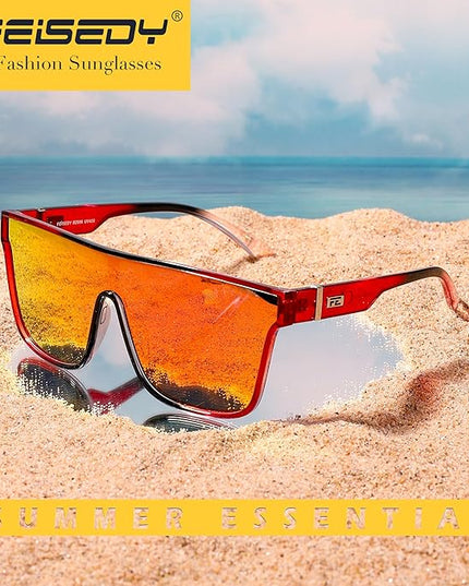 FEISEDY Sunglasses for Women Men, Fashion Mirrored Single Lens, Driving Beach Sunnies UV400 Shades B2996