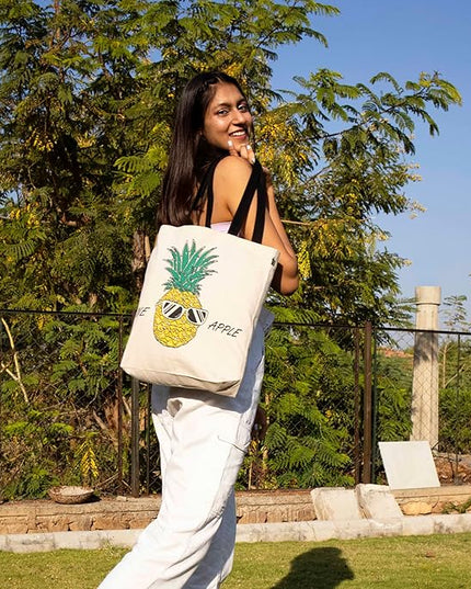Ecoright Tote Bag for Women with Zipper, Small Tote Bag, Canvas Bag, Reusable Cotton Bag for Beach, Grocery, School & Work