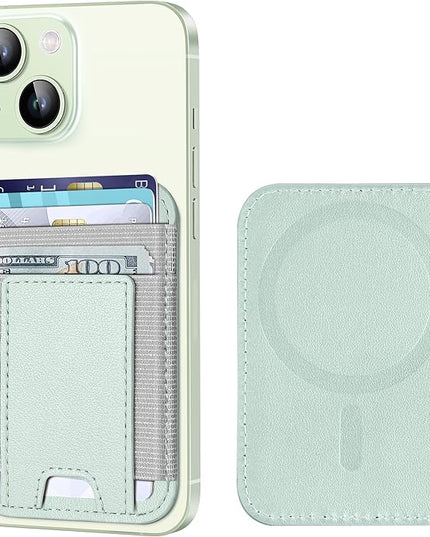 Upgraded for Magsafe Wallet, Strongest Magnetic Wallet, for iPhone Magsafe Walle t with 2 Card Slots, Magnetic Card Holder for iPhone 17/16/15/14/13/12 Series, Vegan Leather, Fit 7 Cards, Light Green