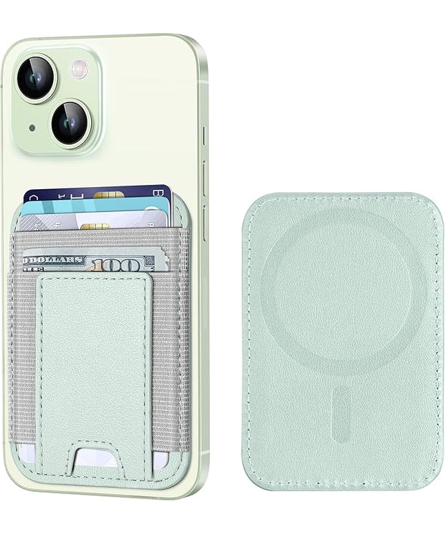 Upgraded for Magsafe Wallet, Strongest Magnetic Wallet, for iPhone Magsafe Walle t with 2 Card Slots, Magnetic Card Holder for iPhone 17/16/15/14/13/12 Series, Vegan Leather, Fit 7 Cards, Light Green