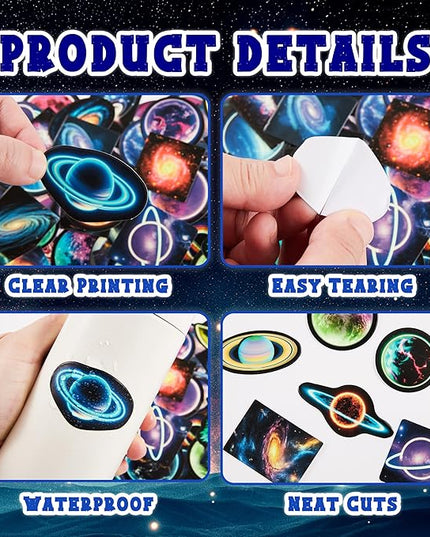 Neon Planets Water Bottle Stickers for Kids, 70 PCS Vinyl Space Waterproof Decals for Laptop Phone Case, Solar System Decor for Adults Kids Girls Boys