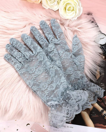 SATINIOR Ladies Lace Gloves for Women Tea Party Elegant Short Courtesy Gloves for Wedding Dinner Opera Parties