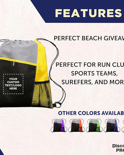 DISCOUNT PROMOS Custom Non-Woven Drawstring Backpacks Set of 10/50/100, Personalized Bulk Pack