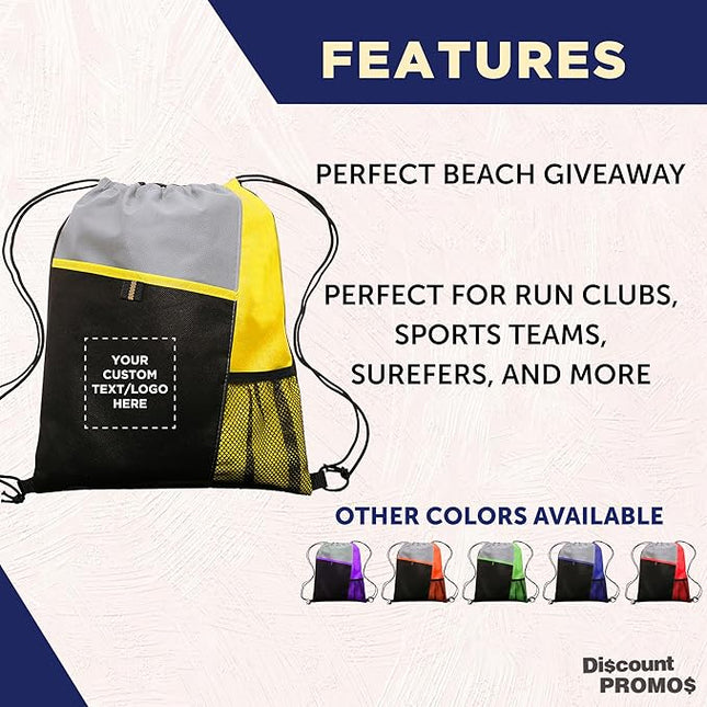 DISCOUNT PROMOS Custom Non-Woven Drawstring Backpacks Set of 10/50/100, Personalized Bulk Pack
