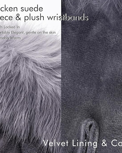 Vagasi Women Touch Screen Gloves, Fleece Lined Winter Gloves for Ladies, Thermal Suede Gloves Fur Cuff for Girls Gifts