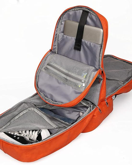 Sole Premise Leather Bag for Multi-functional Travel Carry-on with Shoe, Laptop and Clothes Compartments for Men & Women (Orange)