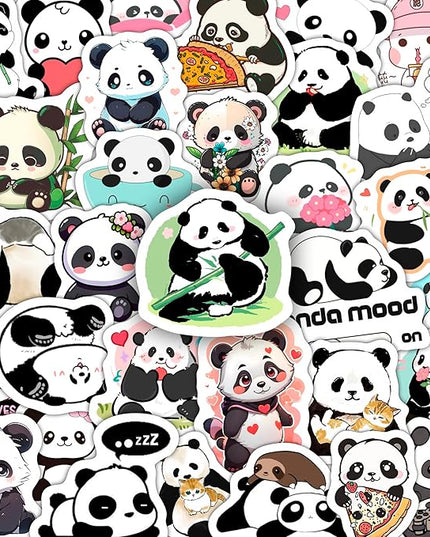 BulbaCraft 100Pcs Panda Stickers for Water Bottle and Laptop - Panda Party Supplies & Decorations, Waterproof Vinyl Decals, Cute Animal and Bear Stickers, Gifts for Women & Men