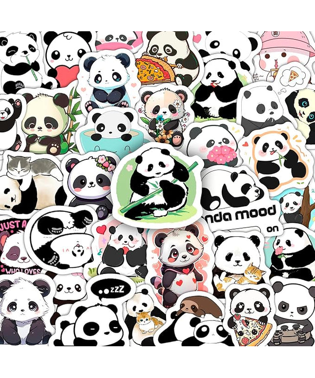 BulbaCraft 100Pcs Panda Stickers for Water Bottle and Laptop - Panda Party Supplies & Decorations, Waterproof Vinyl Decals, Cute Animal and Bear Stickers, Gifts for Women & Men