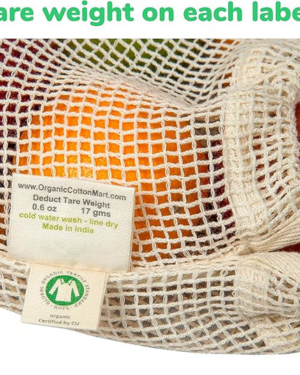Cotton Mesh Produce Bags - Washable, Organic Cotton Vegetable Storage Bags - Large Net Mesh Onion & Potato Storage Sacks - 14"x18" (6 XL)