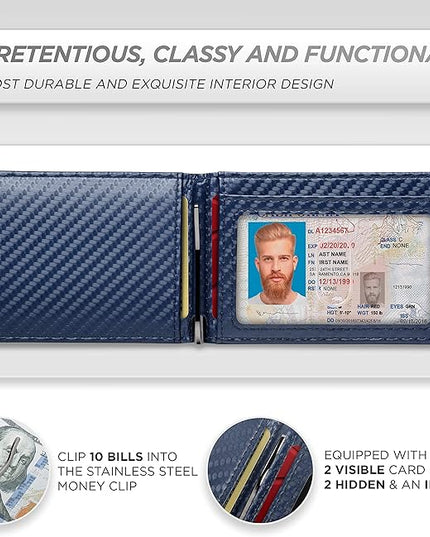 Suavell Slim Wallets for Men. RFID Money Clip Wallet, Slim Wallet, Thin Front Pocket Credit Card Wallet, Minimalist Bifold (Royal Blue Pilot)